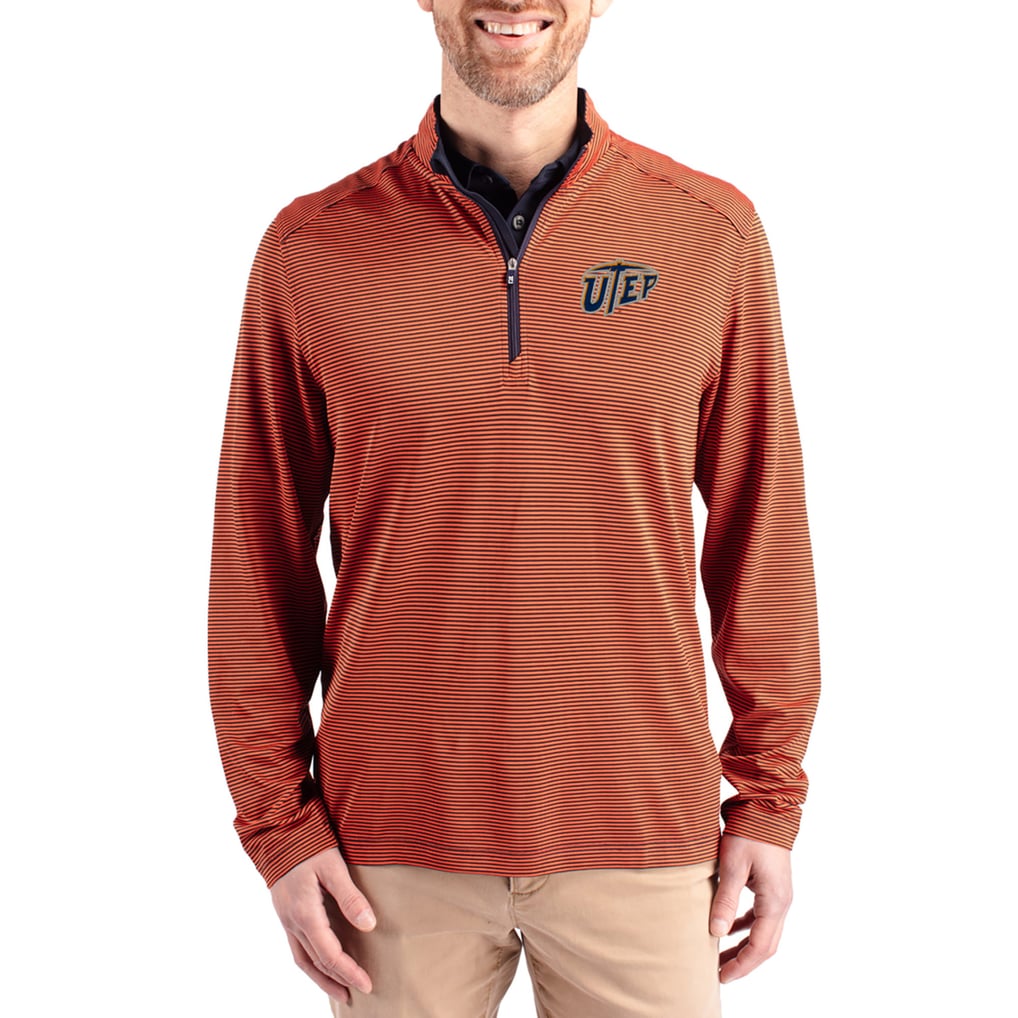  UTEP Miners Cutter & Buck Virtue Micro Stripe DryTec Quarter-Zip Pullover - Orange